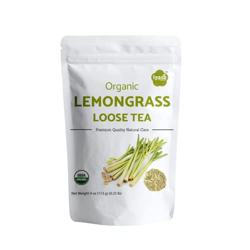 Iyasa Holistics Organic Lemongrass 4 oz - USDA Certified Lemongrass Tea Loose Leaf Cuts, Caffeine Free Tea - East Indian Malabar Grass For Cooking, Smoothies Pure Ayurveda Products