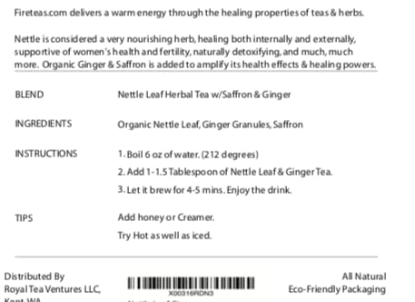 Fire Teas Nettle Leaf Saffron Herbal Tea - Loose Leaf