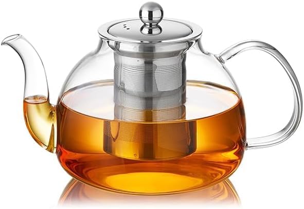 40OZ (1200ML) Glass Teapot with Infuser Stovetop Safe, Clear Glass Tea Pot Kettle, Borosilicate Tea