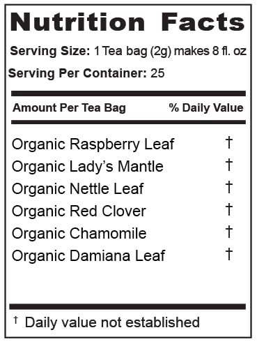 Jade Tea Organic Herbal Blend – Red Raspberry Leaf, Lady's Mantle, Red Clover, Chamomile & Damiana – Fair Trade, Made in USA