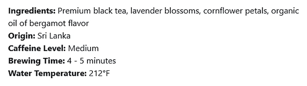Elmwood Inn Fine Teas, Earl Grey Lavender Black Tea, 25 Pyramid Sachet Tea Bags
