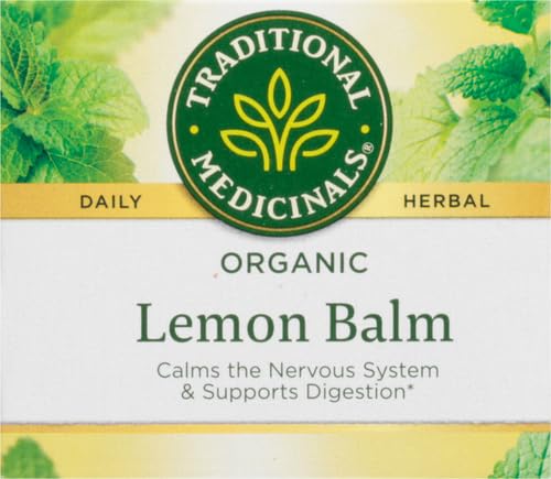 Traditional Medicinals Organic, Lemon Balm - Supports Stress Relief & Digestive Health - Kosher, Non-GMO, Caffeine-Free, Compostable - 16 Tea Bags