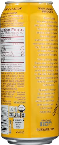 Guayakí Yerba Mate, Energy Drink Alternative, Organic Lemon Elation Flavor, 15.5 Oz, 150mg Natural Caffeine, Smooth Energy & Focus