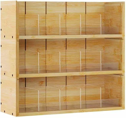 X-cosrack Bamboo Tea Bag Organizer Storage Box, 3 Tier Stackable Tea Bag Box Natural Wood, Wall Mount Tea Chests with Acrylic for tea bags Office Kitchen Cabinet Pantry