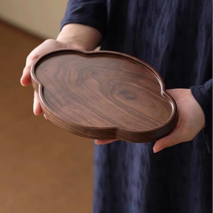 Black Walnut Tea Tray For Gongfu Tea Ceremony, Cloud-Shaped Wooden Tea Table With Chinese Style Design, 21 X 14 Cm