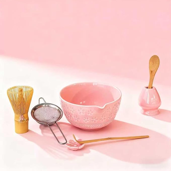 Matcha Whisk Set with Matcha Bowl, Matcha Bamboo Whisk, Scoop, Sifter, Matcha Whisk Holder Unique Gi