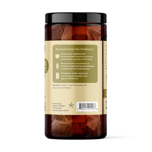 Paromi Jasmine Organic Green Tea, Signature Jar, 15 Count (Pack of 6)