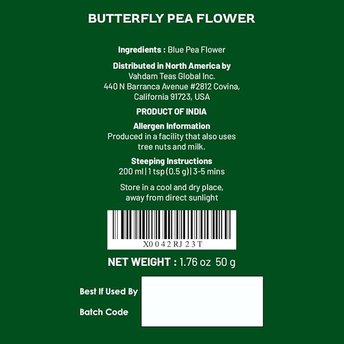 VAHDAM, Butterfly Pea Flower Tea (1.76oz) 100+ Cups | Delicate & Earthy | Vacuum Sealed for Freshness | Butterfly Pea Flower Loose Leaf | Brew Iced Tea, Cooking, Mocktails & Cocktails