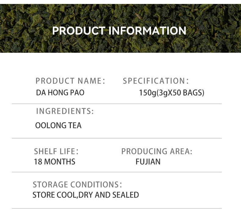Da Hong Pao Oolong Tea Bags (50 Count) – Premium Chinese Rock Tea, Smooth Roasted Flavor, Natural Energy & Digestive Support, Antioxidant Wellness Tea, Hot & Iced Brew