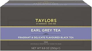 Taylors of Harrogate Earl Grey, Black Tea, Individually Wrapped Bags, 100 Count (Pack of 1), Fragrant, Delicate & Light, Caffeinated, Enjoy Hot or Iced, 100 Teabags