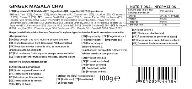 VAHDAM, Ginger Masala Chai Tea (50+ Cups,3.53oz) Authentic Indian Ginger Tea | Spiced Chai Tea Loose Leaf | Brew Hot, Iced Or Chai Latte | Vacuum Sealed Pack