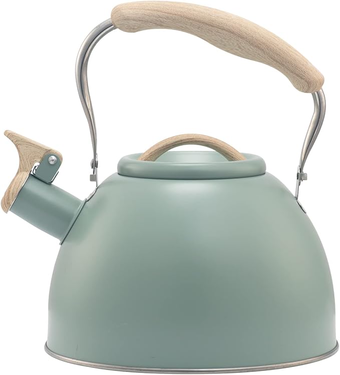 3.2 Quart Whistling Tea Kettle for Stove Top Stainless Steel Tea Pots With Wood Pattern Anti-slip Ha