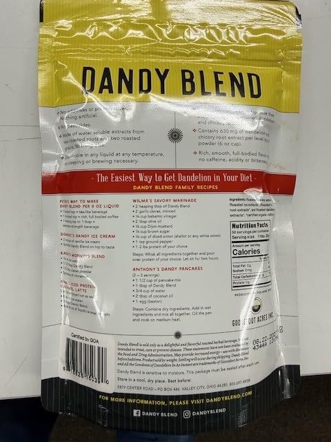 50 Cup Bag of Organic Dandy Blend Instant Herbal Beverage with Dandelion, 3.53 oz. (100g) Bag