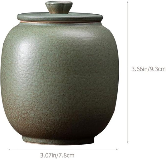 STOBAZA Ceramic Tea Canister with Lid 3.07X3.14X3.66 Inch Compact Kitchen Storage Jar for Tea Coffee Sugar Spices Food Organization