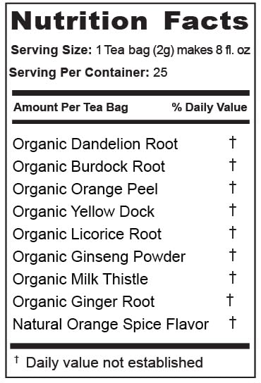 Jade Tea -Organic Liver Detox Tea & Spleen Detox Tea - Organic Dandelion Root, Burdock Root, Ginger Root & Orange Peel - Supports Liver, Gallbladder & and Spleen Health - Orange Spice - Made in USA