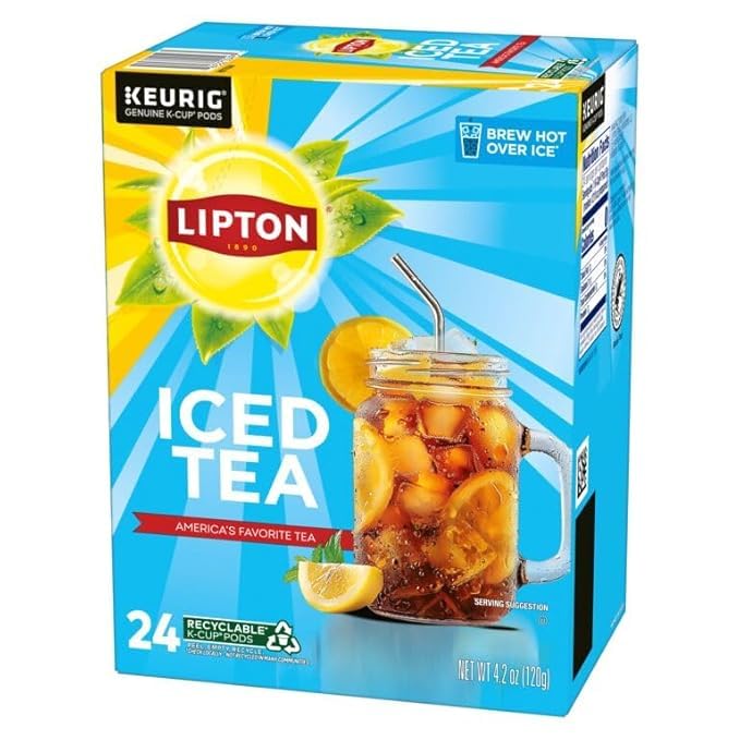 Lipton Unsweetened Black Iced Tea K-Cup Pods, 24 Pack for Keurig | Rainforest Alliance Certified Tea Pods with Smooth Crisp Flavor, Brew Hot over Ice for Refreshing Beverage.