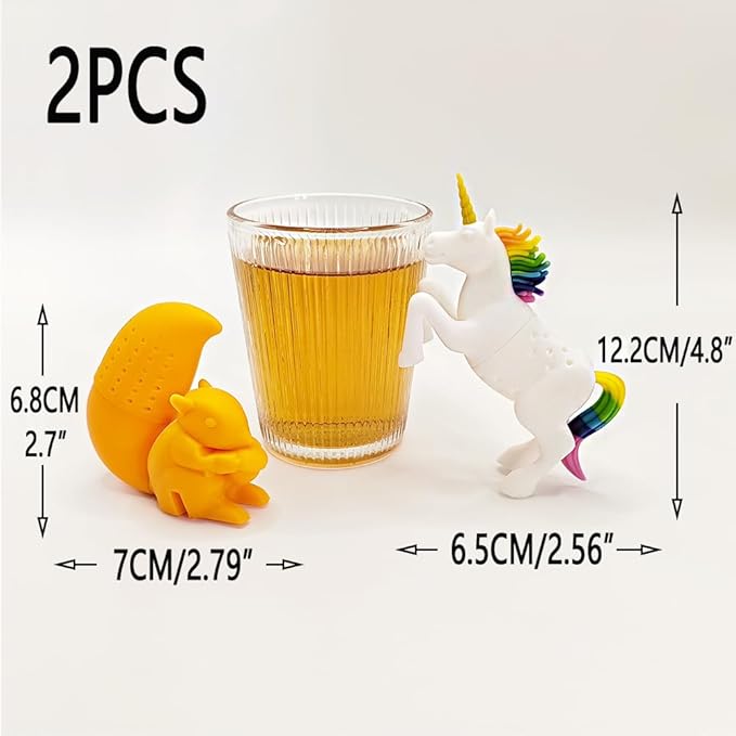 2pcs Fun Unicorn and Squirrel Tea Infuser Set, Reusable tea tea steeper for loose tea Let you enjoy a pleasant afternoon tea time (Unicorn + Squirrel)