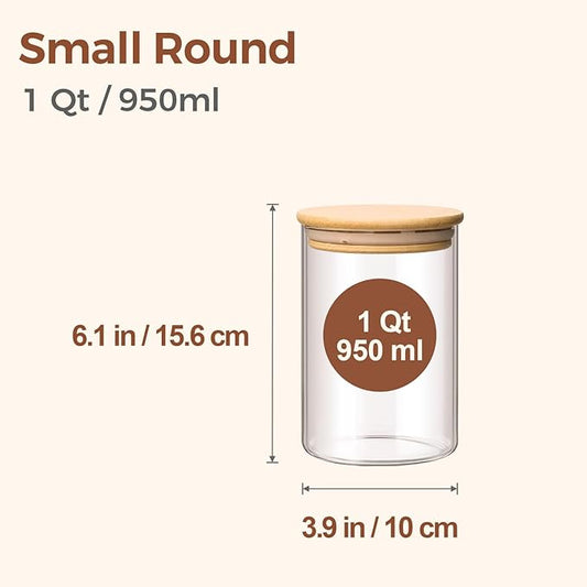 ComSaf 1 Qt Glass Storage Containers with Lids, Glass Jars with Lids, Clear Food Storage Jar, Round Canister Set of 6