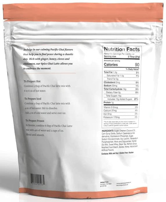 Pacific Chai Spice Chai Latte Powder Mix, Instant Hot, Iced or Blended Chai Tea Latte, 3 lb (Pack of 6)