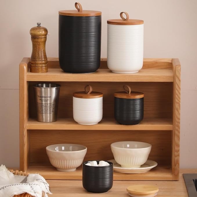 Comeon Ceramics Canister with Lid, Matcha Container Jar for Spice Sugar Tea Bag Coffee Canister Sets for Kitchen Counter with Bamboo Lid (White)