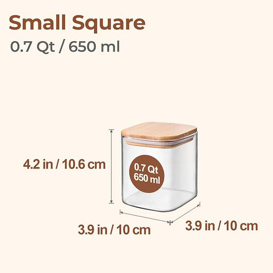 ComSaf 0.7 Qt Glass Food Storage Jars Set of 4, Clear Glass Storage Containers with Lids, Pantry Organization Jar, Spice Jar, Blooming Tea