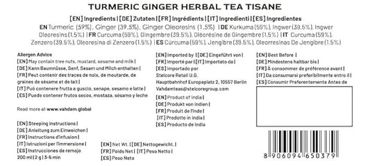 VAHDAM, Turmeric Ginger Herbal Tea (50+ Cups, 3.53oz) Caffeine Free | 100% Pure Herbal Blend - Savory & Spicy | Vacuum Sealed | Direct from Source