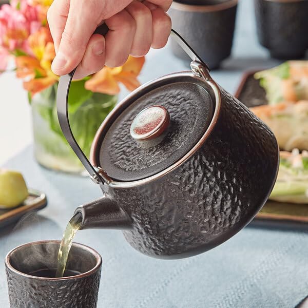 Heika Stoneware Teapot, 24 oz, Black Matte Textured with Lid, Round Design, Banded Rim, Freezer and Dishwasher Safe, 5.9 x 4 Inches