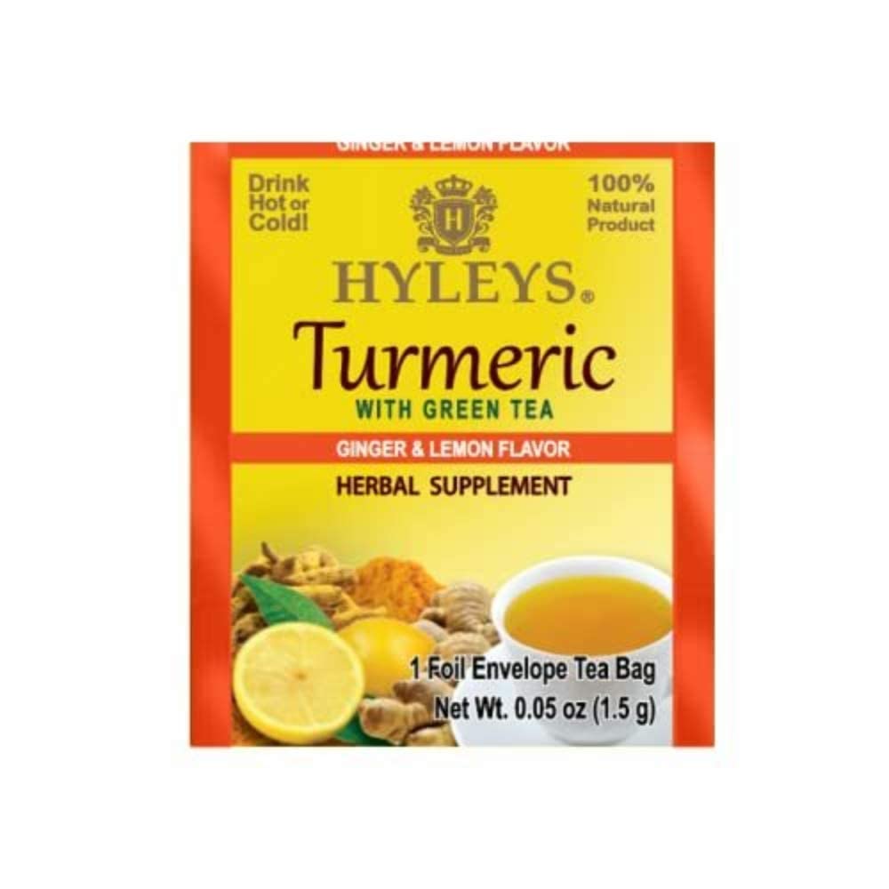 Hyleys Ginger Turmeric Tea Lemon Flavor - 25 Tea Bags (6 Pack - 150 Tea Bags Total) - Green Tea
