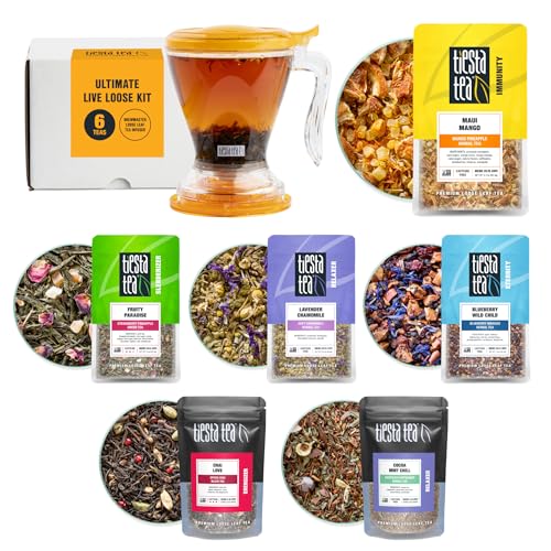 Tiesta Tea - Love & Warmth Loose Leaf Tea Gift Set, Loose Leaf, 6-Flavor Premium Variety Pack with Ball Strainer for Steeping, Brewing, and Enjoying, Valentines Day Assortment to Make Hot or Iced