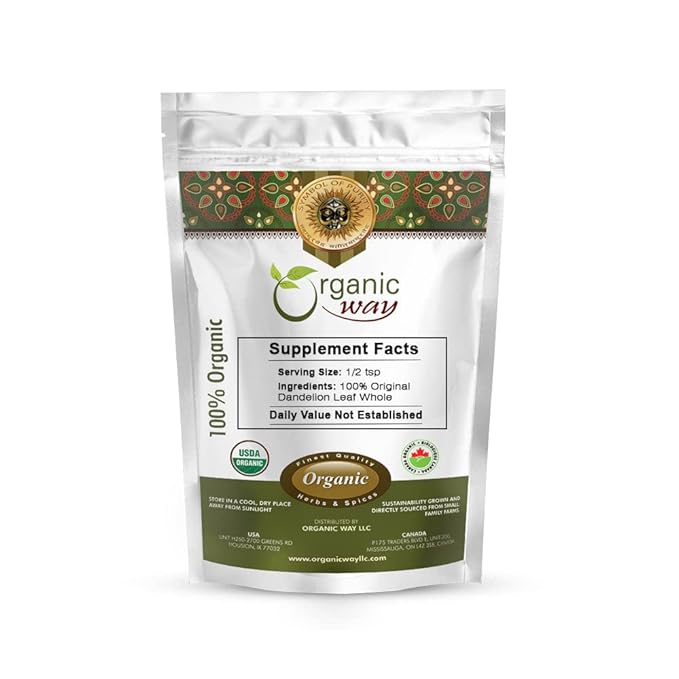Organic Way Dandelion Leaf Whole (Taraxacum officinale) | Herbal Tea - European Wild-Harvest | Organic & Kosher Certified | Raw, Vegan, Non GMO & Gluten Free | USDA Certified | Origin - Albania (1/4Lbs / 4Oz)