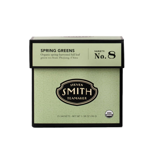 Smith Teamaker Spring Greens No. 8, Mao Feng Green Tea, Caffeinated, Sugar-Free, Sustainably Grown Full Leaf Green Tea, 15 Sachets, 1.3oz each