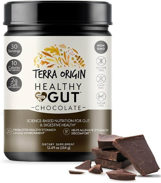 Terra Origin Healthy Gut Chocolate, 30-Servings with L-Glutamine, Zinc, Glucosamine, Slippery Elm Bark, Marshmallow Root and More!