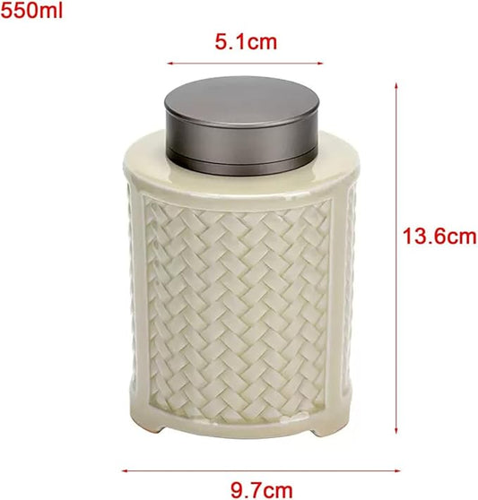 ELEFOCUS Storage Jars Ceramic Loose Tea Tin Storage Caddy Canister Container Tins Jar with Airtight Double Lids, 550ML Buffets