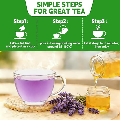 Lavender Flowers Tea Bags-120 Teabags, 2g/Bag, Made with 100% Natural Lavender Flowers. Helps with Relieve Fatigue and Antioxidation|Caffeine-Free|Sugar-Free|Gluten-Free|Vegan Eco-Friendly Tea Bags