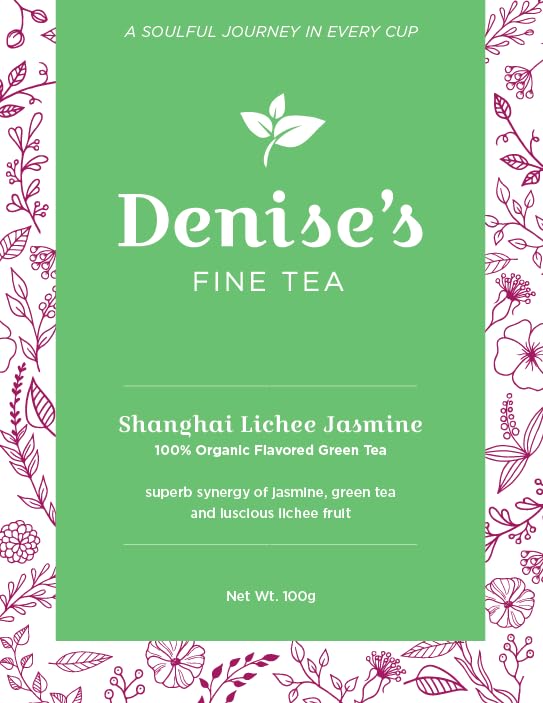 Denise's Fine Tea, USDA Organic, Shanghai Lichee Jasmine, Flavored Green Tea, Loose Leaf (100g)
