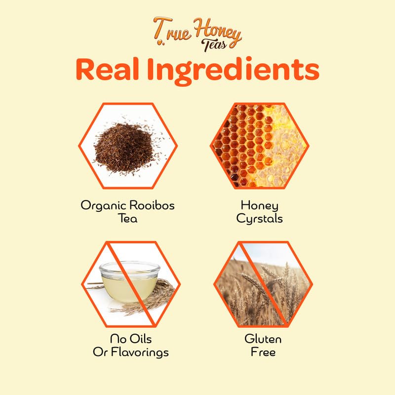 True Honey Blueberry Rooibos Tea Bags - Honey Crystals Blended in Every Sachet - Red Rooibos Tea with Dried Blueberry Juice - All Natural Organic Herbal Caffeine Free Tea Bag 24 Count