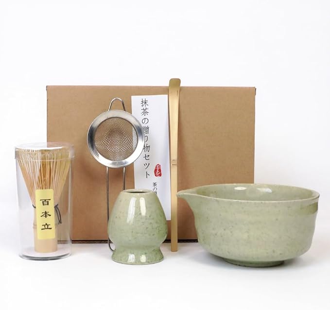 Matcha Whisk Set, Matcha Kit Set with Bowl, Whisk, Bamboo Scoop, Scoop Rest, Sifter - 5 Pcs Matcha K