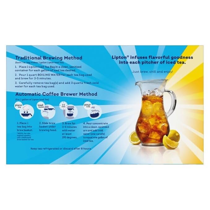 Lipton Unsweetened Iced Tea Bags, Gallon-Sized Zero Calories, 48 Total Tea Bags (24ct - Pack of 2)