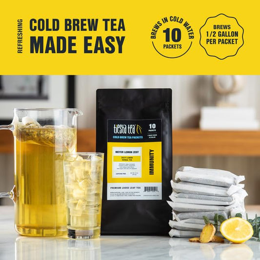 Tiesta Tea - Meyer Lemon Zest Cold Brew, Loose Leaf, Premium Blend, Non-Caffeinated Iced Tea, 10 Cold Brew Packets, Makes One 64oz Pitcher