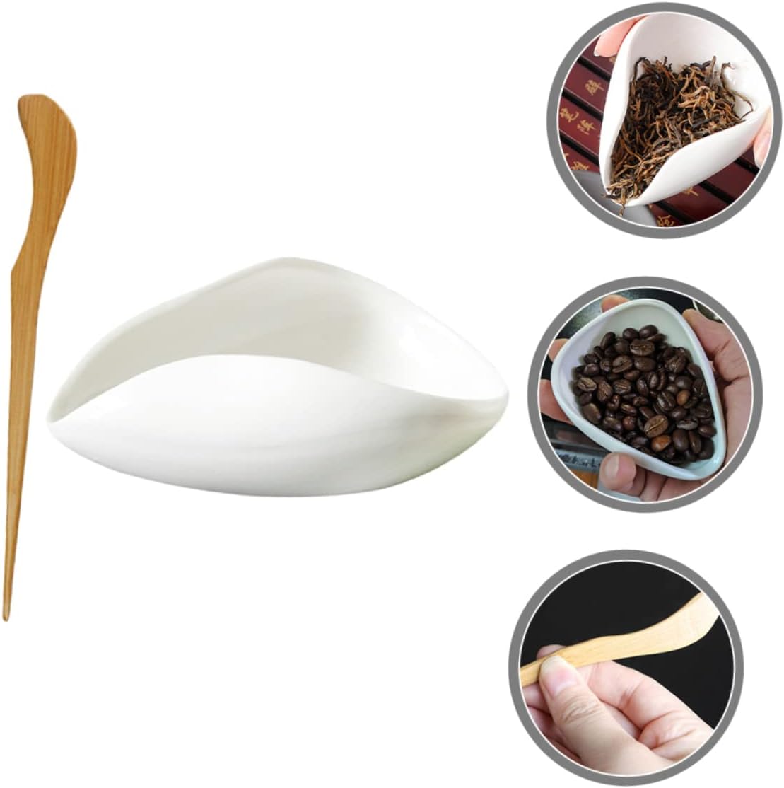 Ceramic Tea Leaf Holder Plate Porcelain Cha Tray for Loose Leaf Storage and Display Scoop Accessory with Needle for Home Office Teahouse Restaurant 3.93 X 2.95 X 1.18 in