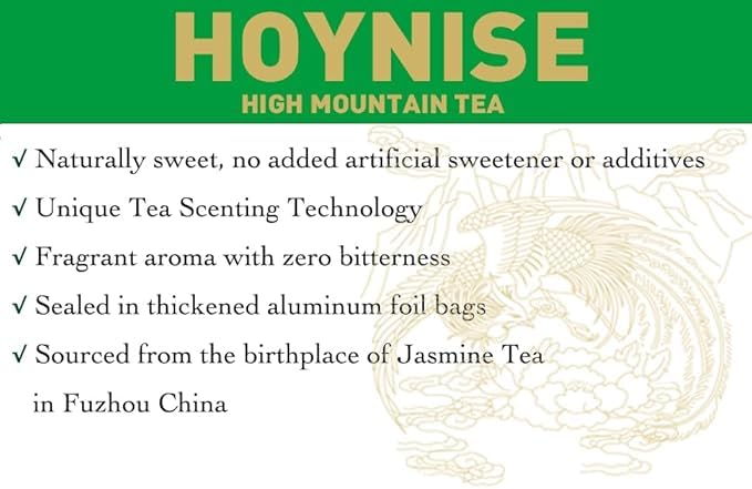 HOYNISE - Jasmine Green Tea Loose Leaf - Zero Bitterness - Naturally Fragrant & Smooth - No Artificial Flavorings & Additives - Enjoy Hot or Iced, 100g/3.5oz