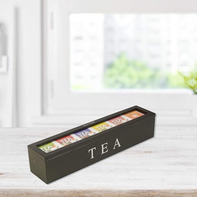 TOPINCN Wooden Tea Storage Box, 5 Slots, High Hardness, Exquisite Design, Retro, Clear Lighting, (White)