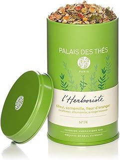 Palais des Thés Caffeine-Free Tea - L'Herboriste N∞74 Organic Calming Herbal Blend with Limeflower, Chamomile & Orange Blossom - Premium Loose Leaf Tea, 2.5oz Tin