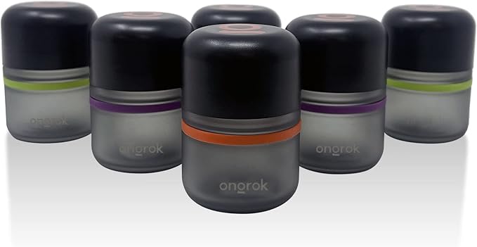 ONGROK Glass Storage Jar, 80ml, 6 Pack, UV Herb/Spice Jar with Child Resistant Lid, Color-Coded Glas
