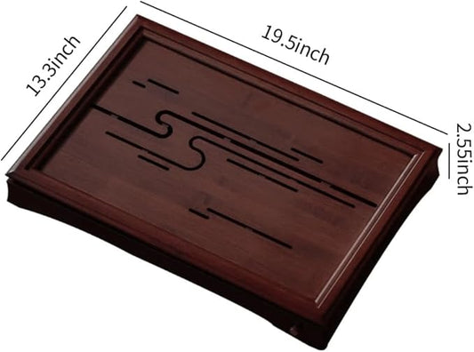Bamboo Tea Tray Chinese Kungfu Tea 19.5x13.3x2.55in Serving Tray Vintage Tea Set Office Tea Tray Gongfu Water Storage Bamboo Tea Table Large