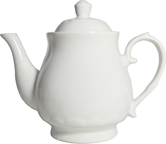 White Porcelain Teapot, Lotus Tea Pot Coffee Tea Water Pot Vintage Ceramic Gooseneck Kettle (59oz)