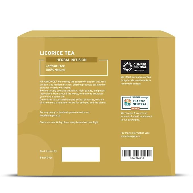 HANDPICK, Licorice Root Tea Bags (50 Count, 2g/tea bag) Licorice Tea | Non-GMO, Caffeine Free | Goodness of Cinnamon, Blackpepper, Clove, Cardamom & Ginger