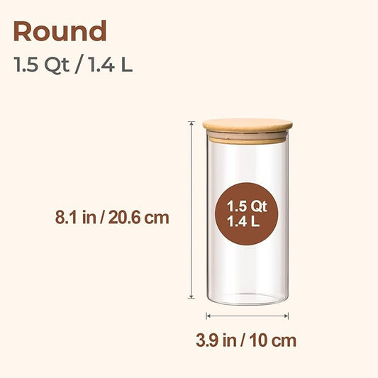 ComSaf Airtight Glass Storage Canister with Wood Lid(1.5 Qt), Set of 3 Glass Jars with Lids