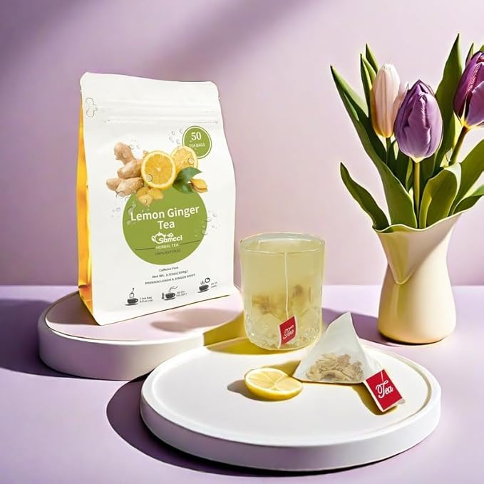 Samcci - Lemon Ginger Tea Bags, 50 Teabags - Great Hot or Iced – Aromatic, Natural, Pleasantly Spicy & Warming - Non-GMO - Caffeine-free