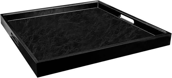 35 * 35 inches Leather Rectangle Serving Tray with Hole Handles,High-End Light Large Service Tray fo
